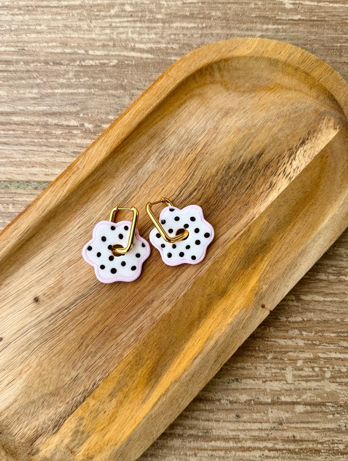 Boucles d'oreilles Polka Dots et rose - pampilles interchangeables