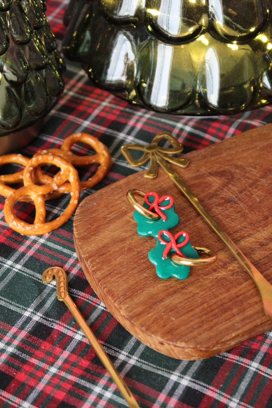 Boucles d'oreilles Christmas vert noeud