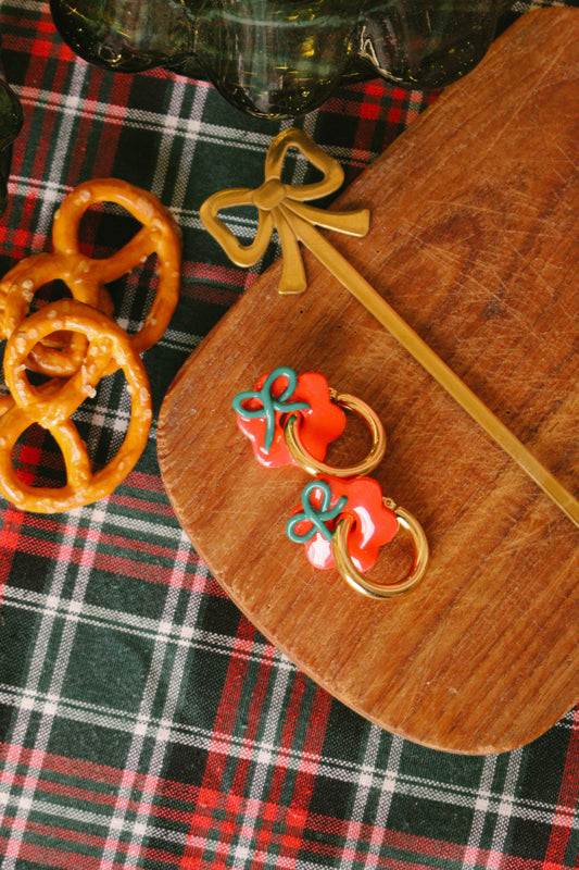 Boucles d'oreilles Christmas rouge noeud