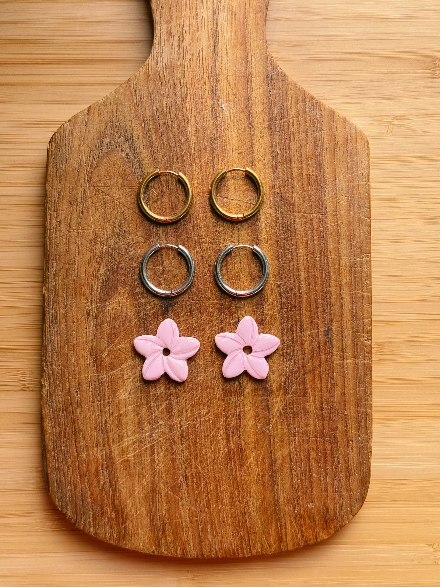 Boucles d'oreilles fleur aloha rose - pampilles interchangeables