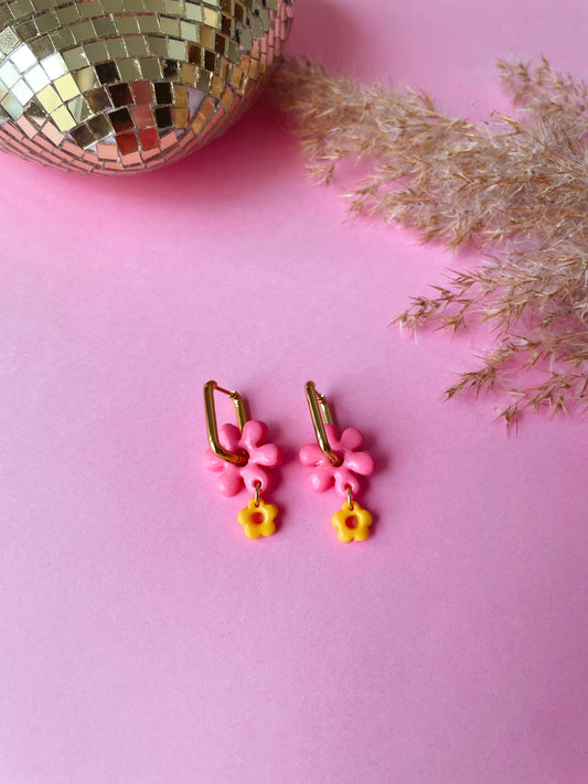 Boucles d'oreille Poppy roses et jaunes