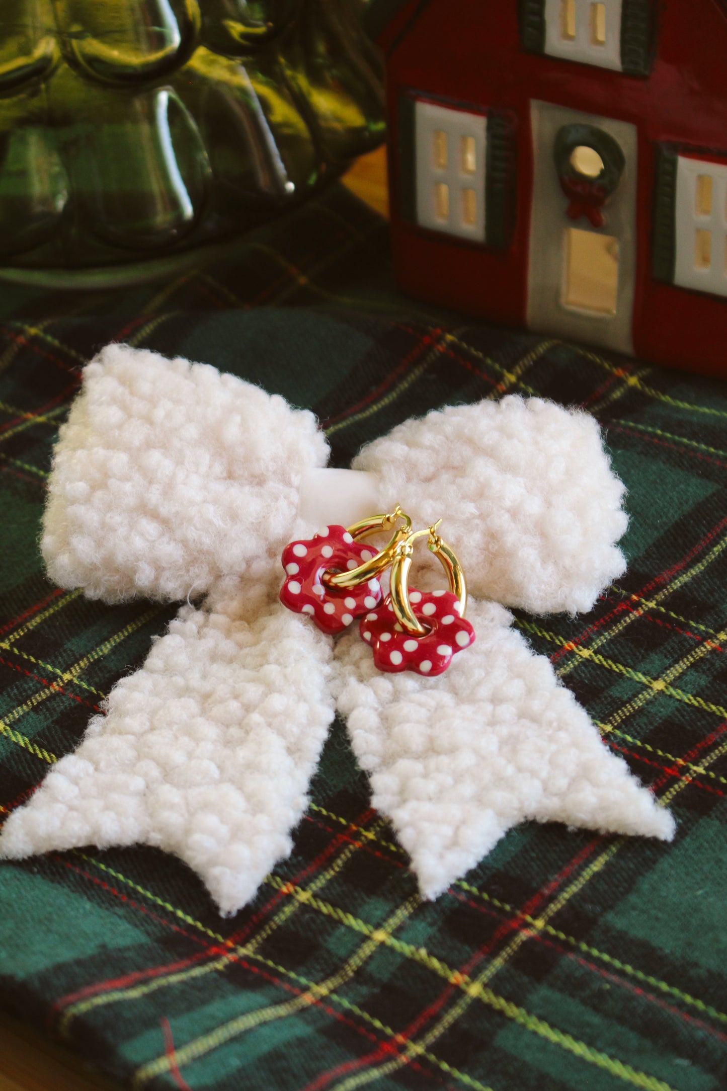 Boucles d'oreilles pois bordeaux